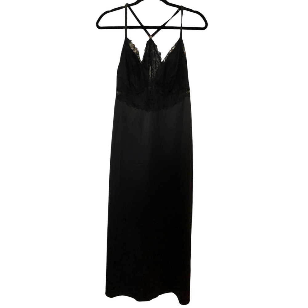 Soma Stretch Luster Knit Lace Sleeveless Midi Gown Black Womens Size Large NWT